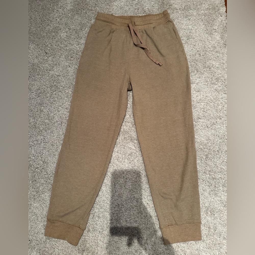 Lucky Brand - Waffle Knit Loungewear Joggers - Size Small Light Brown Deep Beige